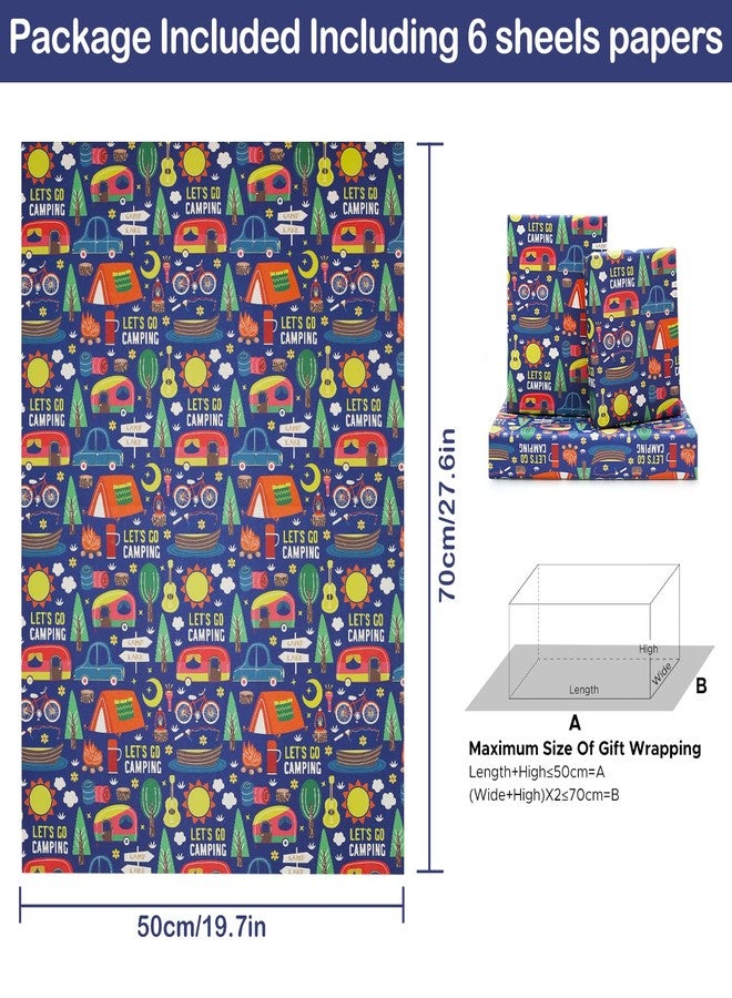AircooL Let's Go Camping Wrapping Paper, 6 Sheets Adventure Tent Tree Car Torch Camp Wrap Paper, 20 x 28 inches Per Sheet Camping Gift Paper for Kids Boys Girls Birthday Outdoor Party - Image 2